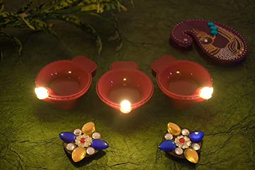 MAPPERZ Water Sensor LED Diyas Candle with Water Sensing Technology E Diya Battery Operated for Home Decor Warm Orange Ambient Lights (Pack of 60)