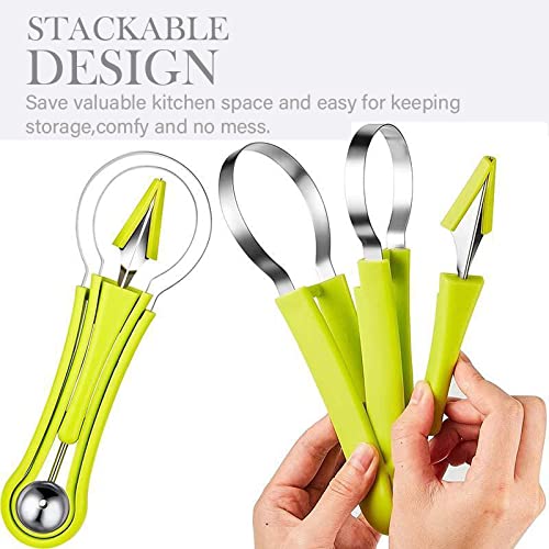 MAPPERZ Fruite Baller Scoop Set,Professional 4 in 1 Stainless Steel Watermelon Cutter Fruit Carving Tools Set,Fruit Scooper Seed Remover Watermelon Knife for Dig Pulp Separator Fruit Slicer, 1 Set