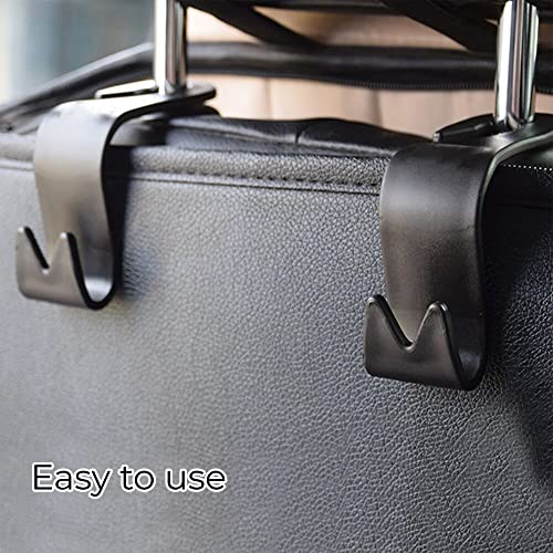 MAPPERZ Car Backseat Headrest Hooks Universal Durable Organizer Space Saver for Handbag, Wallets, Grocery Bags (Black, Pack of 4)