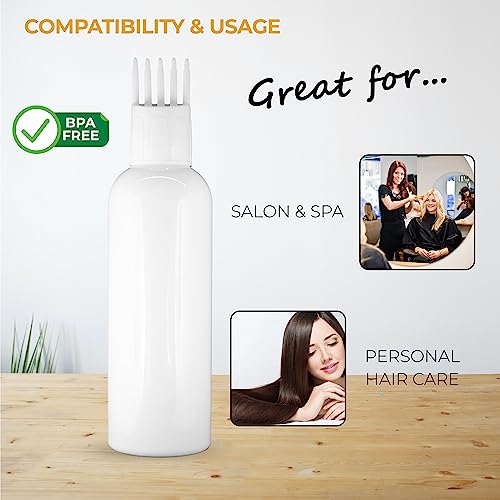 MAPPERZ Root Comb Applicator Empty Cylindrical Bottle, Ounce Applicator Bottle for Hair Oil Shampoo Medicine & Dye Bottle Applicator Brush Bottle, Hair Root Comb White Applicator, White, 1PC