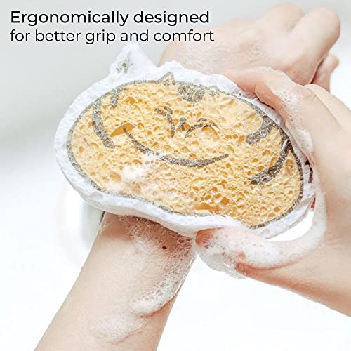 MAPPERZ Dish Cleaning Sponge Compressed Wood Pulp Cleaning Scrub Sponge with a Hang Rope, Household Cleaning Sponge, Lightweight Washing Dish Wipe for Kitchen, Bathroom , Random Design, Pack of 3