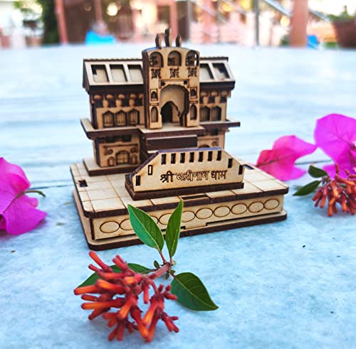MAPPERZ Wooden Handcrafted 3D Badrinath Temple The Place of Peace in Wood Miniature Small | Shri Badrinath Temple for Gifting, ShowPiece, Temple, Car Dashboard (Beige, Set of 1)