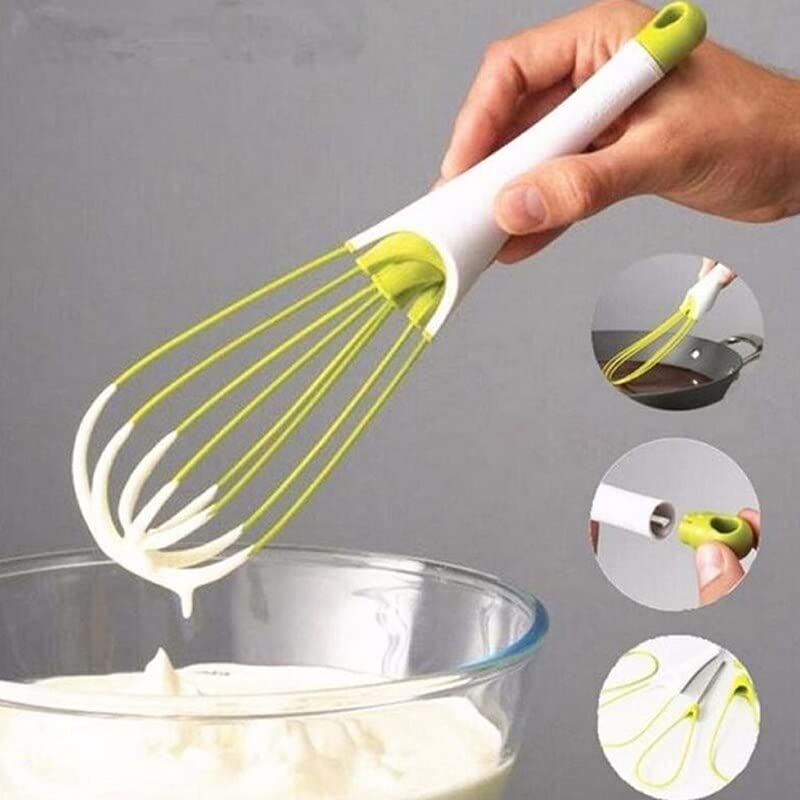 MAPPERZ Magic Foldable Plastic 2-in-1 Whisk Beater Hand Blender Mixer Froth Whisker Latte Maker for Milk Coffee Egg Beater Juicer Rotating Silicone Whisk – (Multicolor)