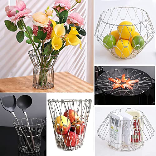 MAPPERZ Multipurpose Fruit Bowl Basket, Stainless Steel Modern Flexible Wire Folding deformable Fancy Fruit and Vegetable Fruit Plate, Kitchen and Home Storage, 8 Shapes, Pc1