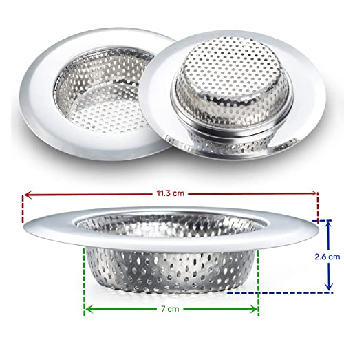 MAPPERZ Kitchen Sink Strainer - Stainless Steel, Large Wide Rim 4.5 Inch Diameter Pack of 2