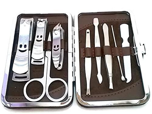 MAPPERZ Professional Manicure Kit/Stainless Steel Grooming Set With Leather Case, Personal Care Nail Clipper Kit, with Luxurious Travel Leather Case (9 In 1)