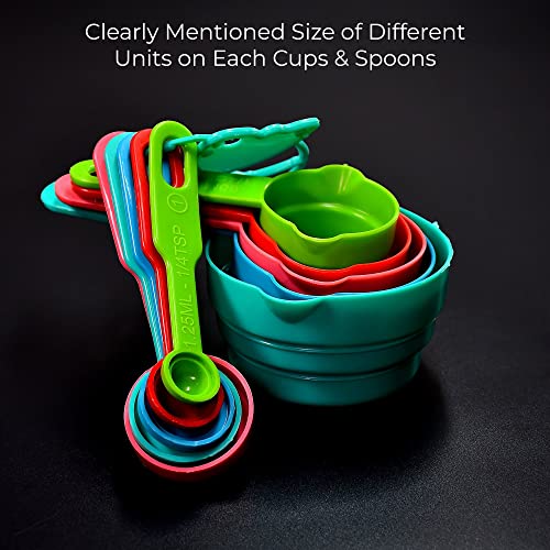 Mapperz Smart Plastic Measuring Spoon and Cup Set/Plastic Measuring Cups and Teaspoon Tablespoon Spoons Tools Set for Cake Baking and Cooking, Multicolor, 10-Pieces