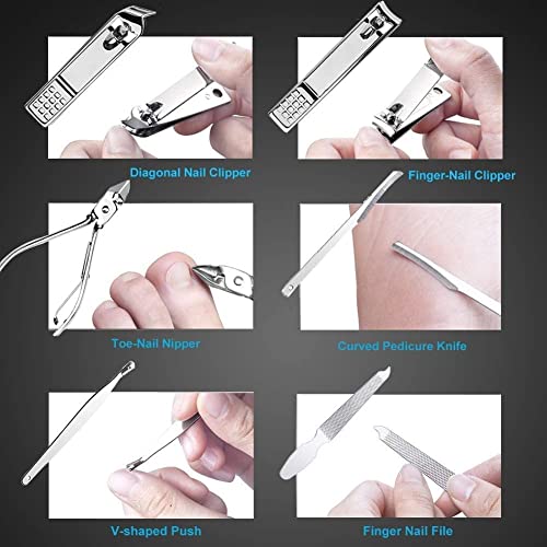 MAPPERZ Professional Manicure Kit/Stainless Steel Nail Grooming Set With Leather Case, Personal Care Nail Clipper Kit, with Luxurious Travel Leather Case (18 in 1)