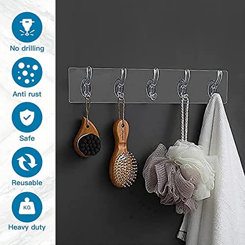 MAPPERZ 6 in 1 Self Adhesive Heavy Duty Wall Hook/ No Drilling for Bathroom Shower Kitchen Installation Hanging, Waterproof Transparent Hook