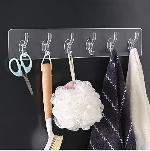 MAPPERZ 6 in 1 Self Adhesive Heavy Duty Wall Hook/ No Drilling for Bathroom Shower Kitchen Installation Hanging, Waterproof Transparent Hook