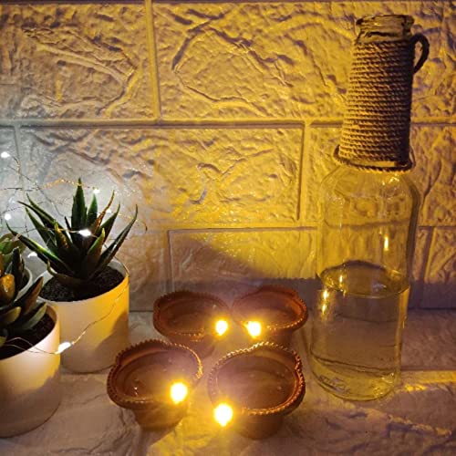 MAPPERZ Water Sensor LED Diyas Candle with Water Sensing Technology E-Diya Battery Operated for Home Decor, Warm Orange Ambient Lights, Pack of 24