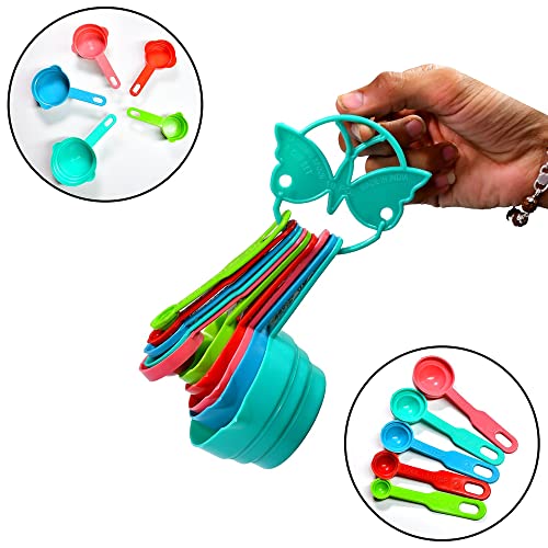Mapperz Smart Plastic Measuring Spoon and Cup Set/Plastic Measuring Cups and Teaspoon Tablespoon Spoons Tools Set for Cake Baking and Cooking, Multicolor, 10-Pieces