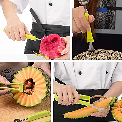 MAPPERZ Fruite Baller Scoop Set,Professional 4 in 1 Stainless Steel Watermelon Cutter Fruit Carving Tools Set,Fruit Scooper Seed Remover Watermelon Knife for Dig Pulp Separator Fruit Slicer, 1 Set