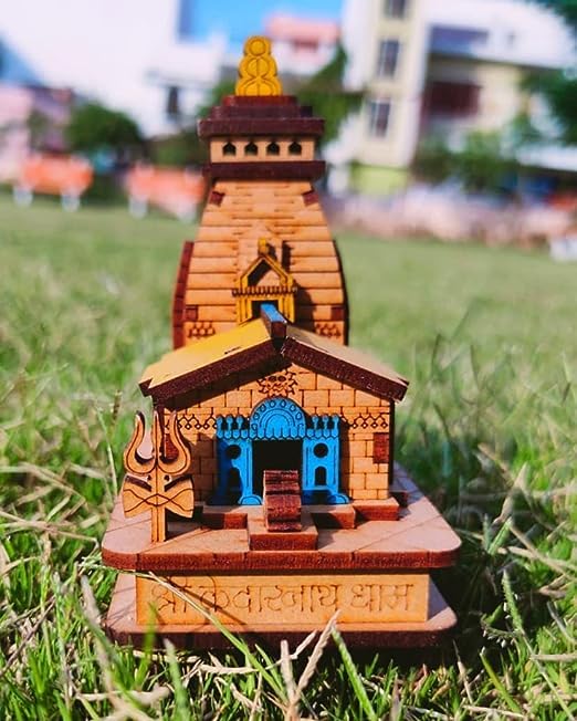 MAPPERZ Kedarnath Temple Wooden Souvenir Decorative Showpiece Car Deshboard MDF Pine Wood Kedarnath ji Hand Crafted Wooden Kedarnath Dham (Beige, Set of 1)