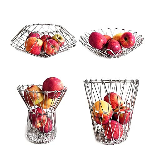 MAPPERZ Multipurpose Fruit Bowl Basket, Stainless Steel Modern Flexible Wire Folding deformable Fancy Fruit and Vegetable Fruit Plate, Kitchen and Home Storage, 8 Shapes, Pc1