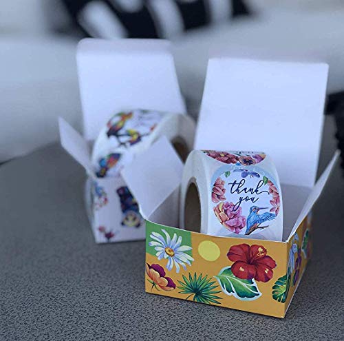MAPPERZ Thank You Floral Stickers 500 Pcs Floral Paper Reward Stickers Labels Roll for Business Shopping Bags and Gift Bags