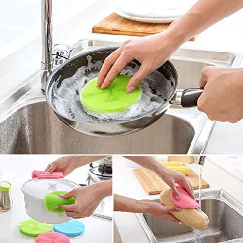MAPPERZ Silicone Dish Cleaning Brush Sponge/ Double-Sided Cleaning Brush/ Multipurpose Silicone Dish Washing Tool for Kitchen - Multicolor (Pack of 3)