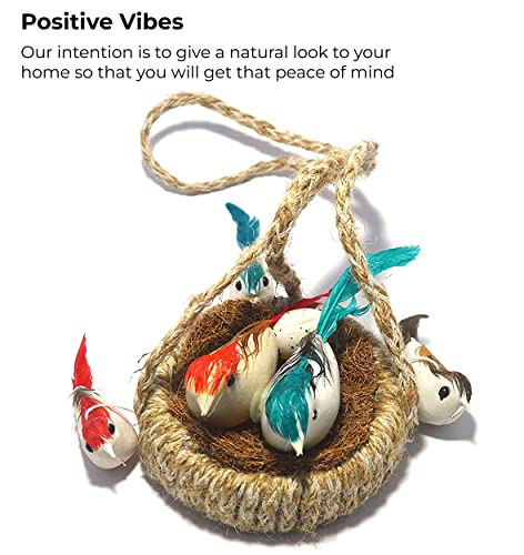 MAPPERZ Artificial PVC Mini 5 Birds with Hanging Nest for Home, Lawn, Garden, Party Decoration Accessories Pack of 1