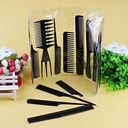 MAPPERZ Multipurpose Professional Hair Comb Set/ Kangi Set Hair brush for Hair Cutting and Styling - Pack of 10 (Black)