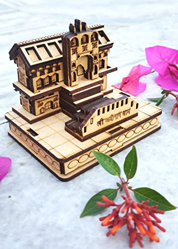 MAPPERZ Wooden Handcrafted 3D Badrinath Temple The Place of Peace in Wood Miniature Small | Shri Badrinath Temple for Gifting, ShowPiece, Temple, Car Dashboard (Beige, Set of 1)