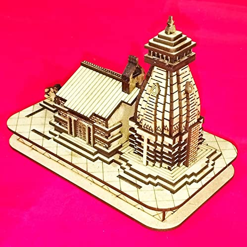 MAPPERZ Wooden Handcrafted Kedarnath Temple Souvenir Decorative Showpiece Car Deshboard MDF Pine Wood Beautiful Kedarnath Dham (Beige, Set of 1)