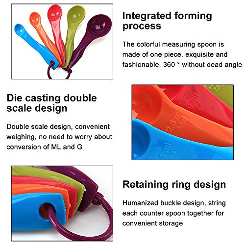 MAPPERZ Cooking Baking Measuring Spoons with Ring Holder Multi Function Kitchen Baking Tool Accessory for Baking, Cooking, Cake - Multicolor