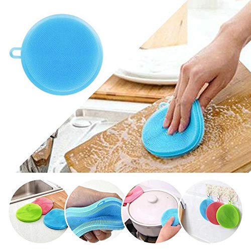MAPPERZ Silicone Dish Cleaning Brush Sponge/ Double-Sided Cleaning Brush/ Multipurpose Silicone Dish Washing Tool for Kitchen - Multicolor (Pack of 3)