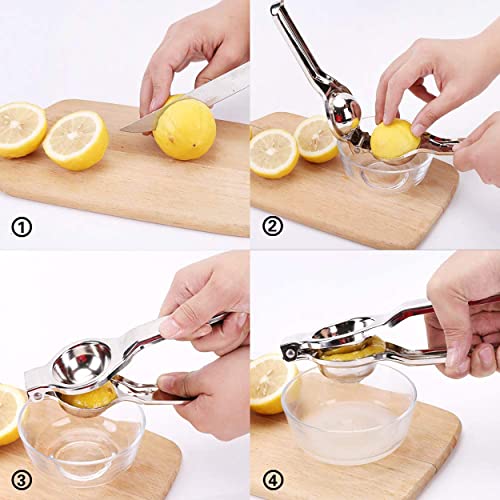 MAPPERZ Lemon Squeezer Stainless Steel with Heavy Duty, Food Grade Silicone Handles - Manual Citrus Press Juicer and Lime Squeezer Stainless Steel (Silver), Pack Of 1