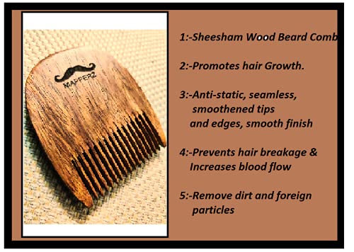 MAPPERZ Handcrafted Sheesham Wood Beard Comb Compact & Light Weight For Healthy & Stylish Beard - Pack of 1, Brown