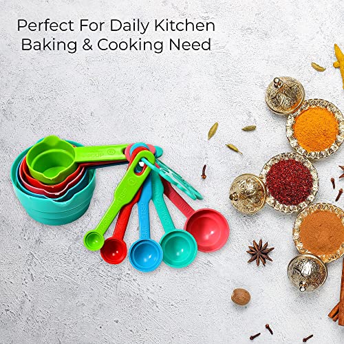 Mapperz Smart Plastic Measuring Spoon and Cup Set/Plastic Measuring Cups and Teaspoon Tablespoon Spoons Tools Set for Cake Baking and Cooking, Multicolor, 10-Pieces