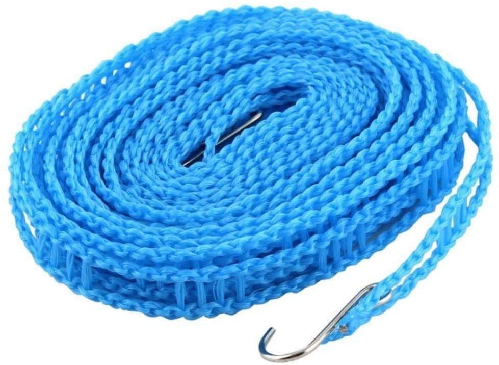 MAPPERZ Windproof Anti-Slip Clothes Washing Line Drying Nylon Rope with Hooks/Nylon Clothesline Rope - 5 Meter (Multicolor