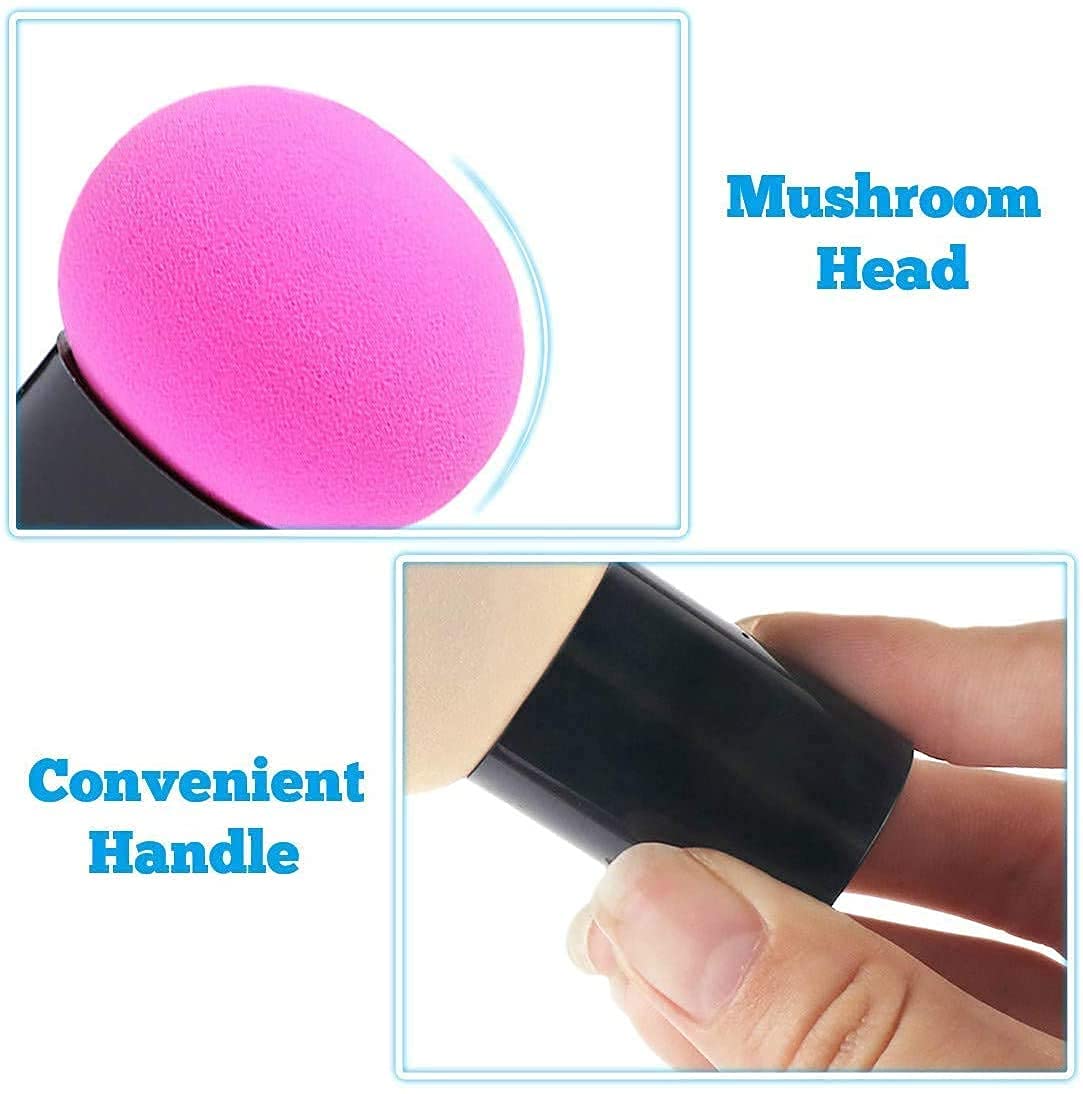 Mapperz Powder Puff Cosmetic Sponges Mushroom Makeup Brushes Blender Sponge Face Brush Makeup Puff with Handle Case for Dry Wet Use Liquid, Creams, and Powders (Multi Colour)