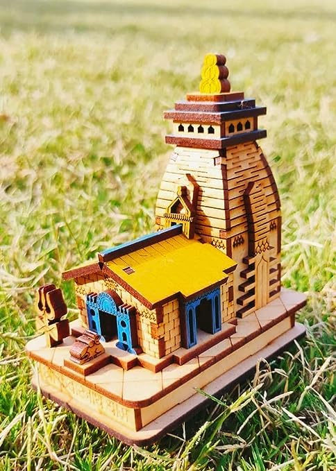 MAPPERZ Kedarnath Temple Wooden Souvenir Decorative Showpiece Car Deshboard MDF Pine Wood Kedarnath ji Hand Crafted Wooden Kedarnath Dham (Beige, Set of 1)