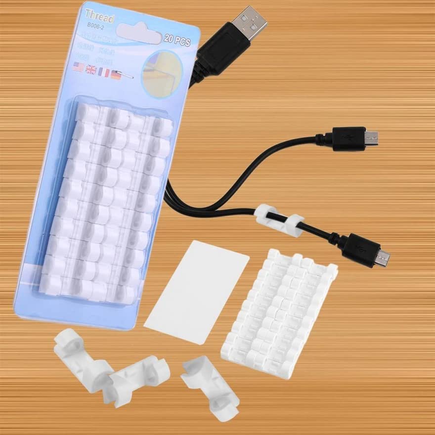 MAPPERZ 20 Pieces Self Adhesive White Cable Clips/Wire Manage Holder Sticky Mount/Round Plastic Cable Cord Management Clips for TV, Home, Office, Wall, Cubicle, Desk, Car