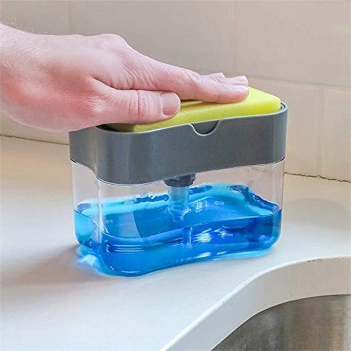 MAPPERZ 2 in 1 Soap Dispenser for Kitchen/ Dishwasher Liquid Holder/ Liquid Dispenser Through Pump with Sponge - 400ML
