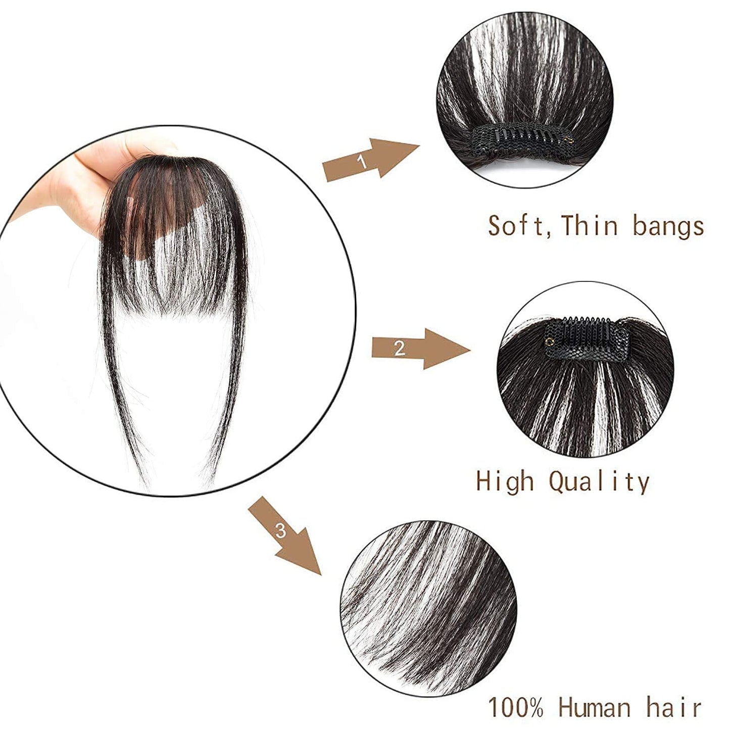 MAPPERZ Clip in Bangs Front Neat Air Fringe One Piece Clip in Fringe Hair Extensions with Temples for Women (Natural Color)