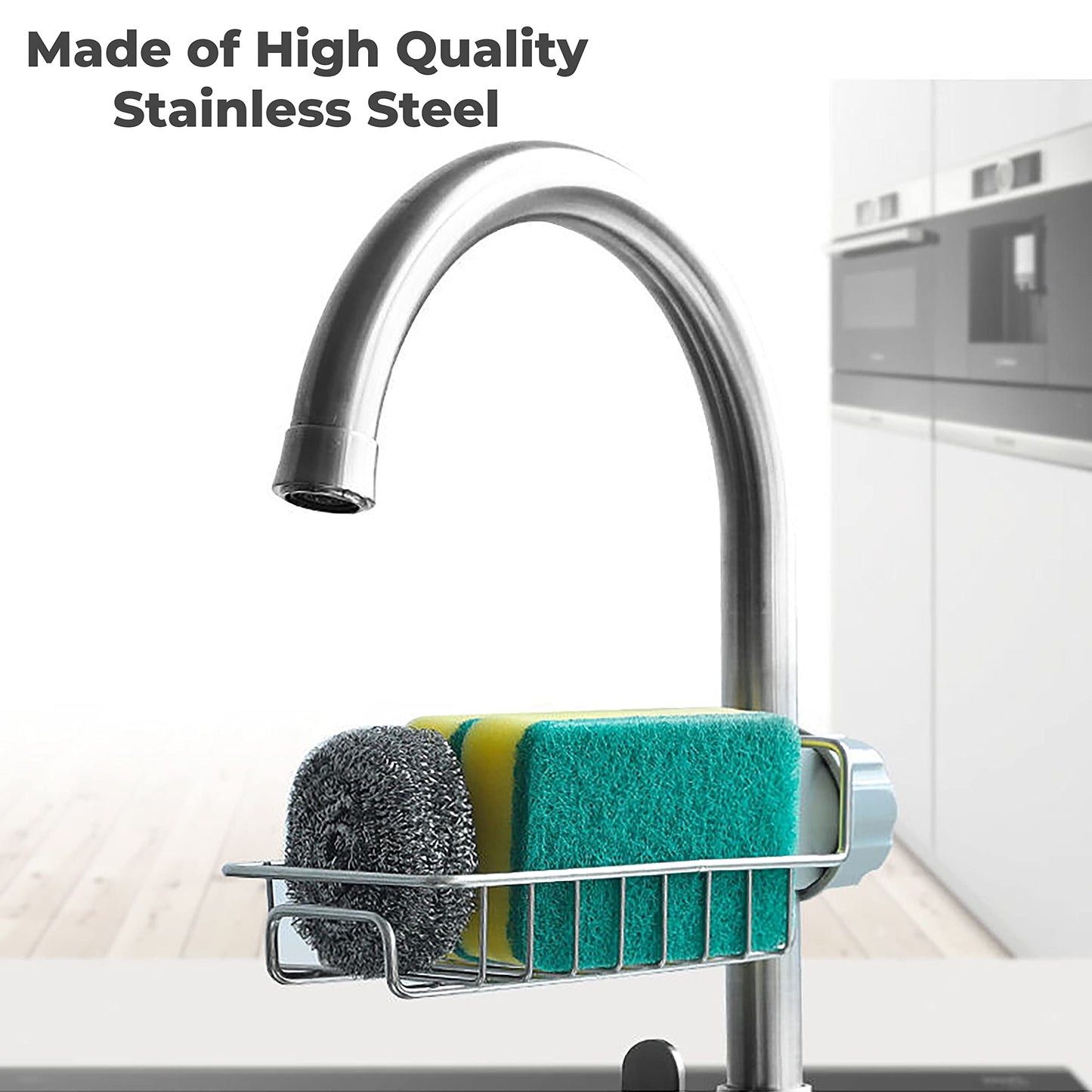 MAPPERZ kitchen sink organizer, Sink Caddy Organizer, Tap Organiser Clip Storage Rack Practical Home Kitchen Drain Rack with Towel Holder for Soap (Stainless Steel)