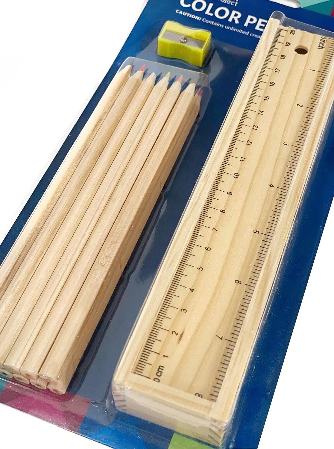 MAPPERZ Wooden Pencil Set | Box with 12 Different Crayon Colour Pencils | Scale (Ruler) and Wooden Sharpener Pencil Box for Architect | Artist | Kids | Designer Case