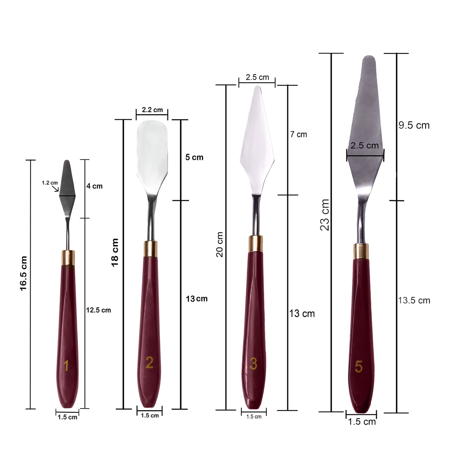 MAPPERZ Stainless Steel Palette Knife Set, Flexible Spatula Painting Knives for Color Mixing, Spreading, Applying Oil & Acrylic Paint on Canvases, Cake Icing, 3D Print Tool, (No. 1,2,3,5), Pack Of 4