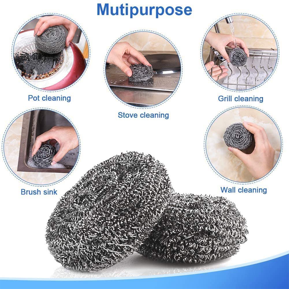 MAPPERZ Stainless Steel Scrubber/ Non Rusting Wire Scrubbers for Tough Stain Removal - Silver