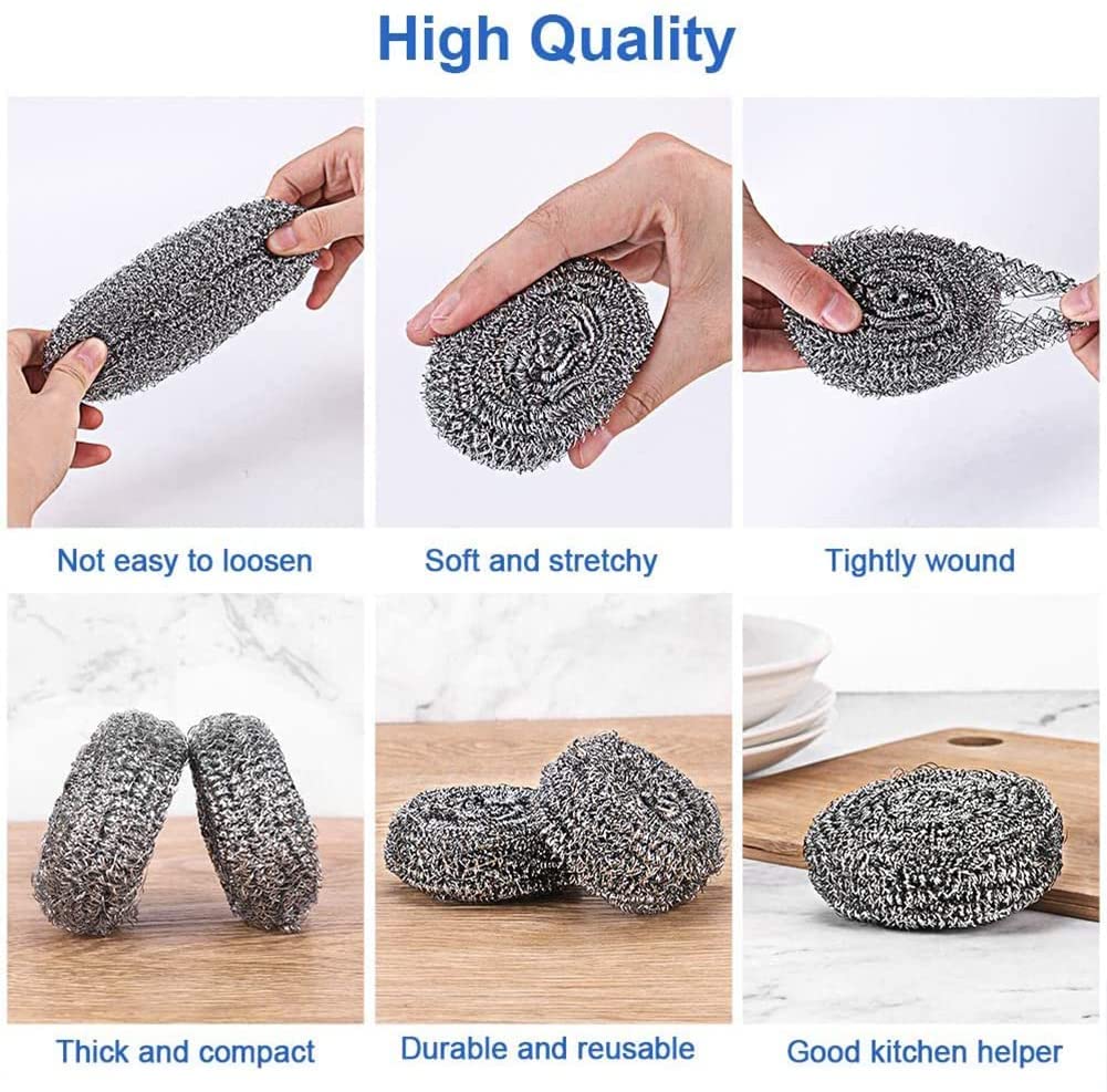 MAPPERZ Stainless Steel Scrubber/ Non Rusting Wire Scrubbers for Tough Stain Removal - Silver