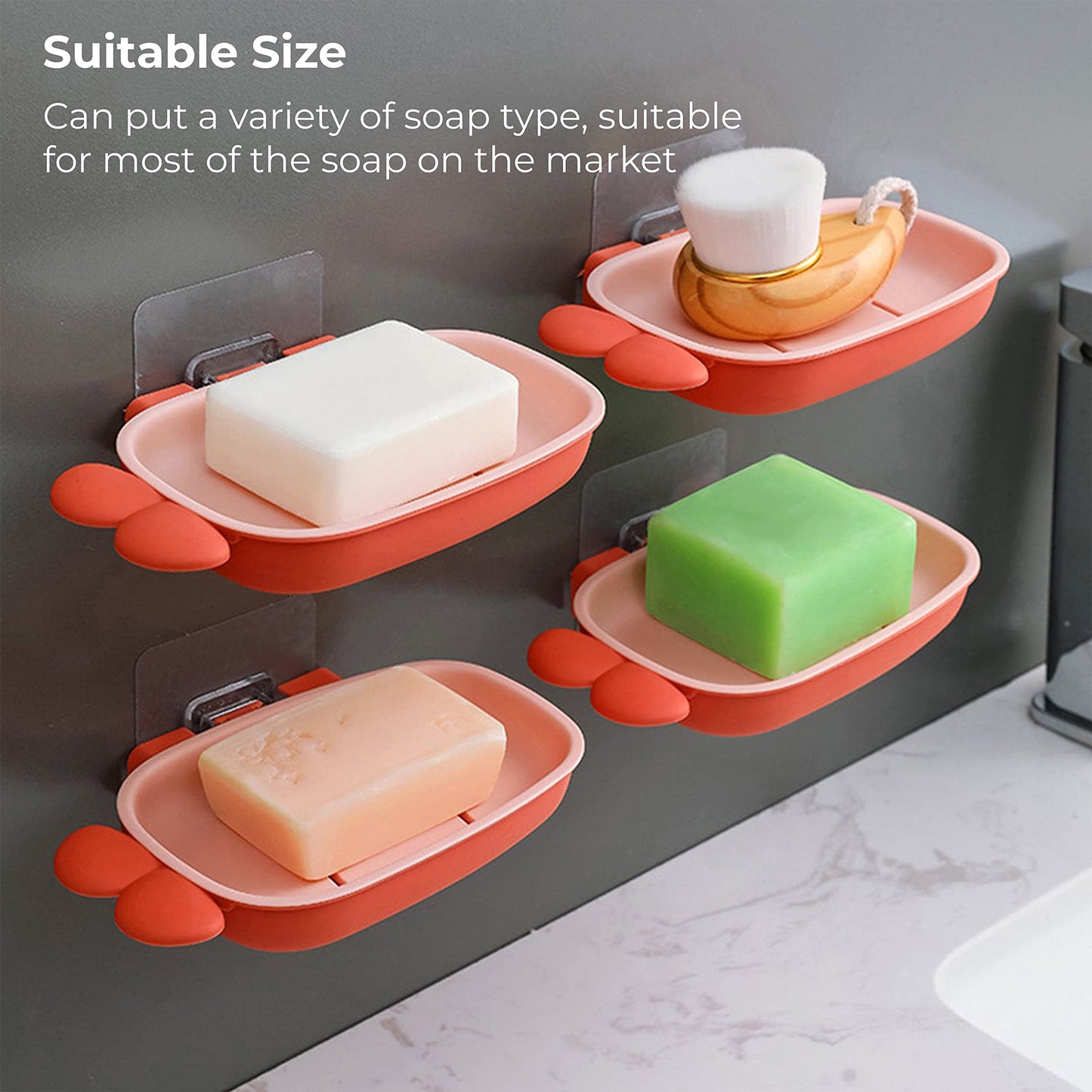 MAPPERZ Self Adhesive Cartoon Soap Case Bathtub Soap Box Wall Mounted Soap Stand Holder Dispenser for Bathroom Kitchen - (Random Color)