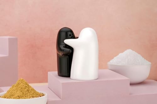 MAPPERZ Black and White Cute Salt and Pepper Shaker, Kitchen Spice Powder Dispenser for Kitchen Dining Table Decorative Organizer Couple Set (Pack of 1)
