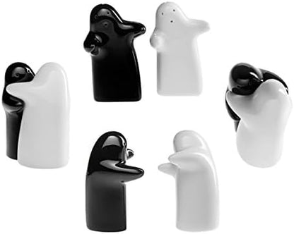MAPPERZ Black and White Cute Salt and Pepper Shaker, Kitchen Spice Powder Dispenser for Kitchen Dining Table Decorative Organizer Couple Set (Pack of 1)