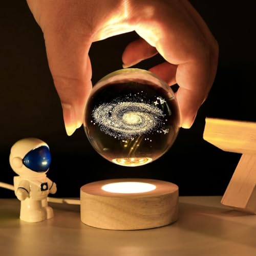 MAPPERZ Stunning 3D Crystal Ball Night Lamps with Elegant Wood Base Galaxy Unique Lighting Decor for Home, Office, or Gift, Captivating Visuals in Any Space! (Pack of 1)