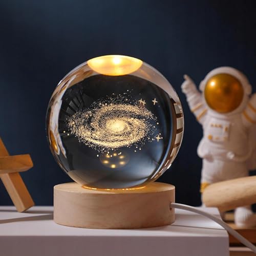 MAPPERZ Stunning 3D Crystal Ball Night Lamps with Elegant Wood Base Galaxy Unique Lighting Decor for Home, Office, or Gift, Captivating Visuals in Any Space! (Pack of 1)