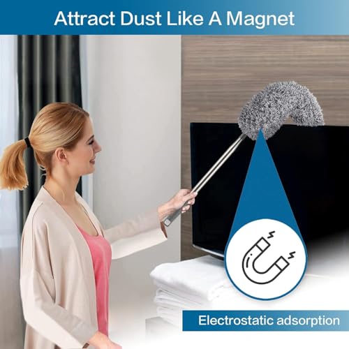 MAPPERZ Telescoping Microfiber Dusters for Dust Cleaning Feather Duster with (2.50mtr) Extendable Handle Dusting Cleaning Tools for Inaccessible Area, Ceiling Fan, Furniture (Pack of 1)