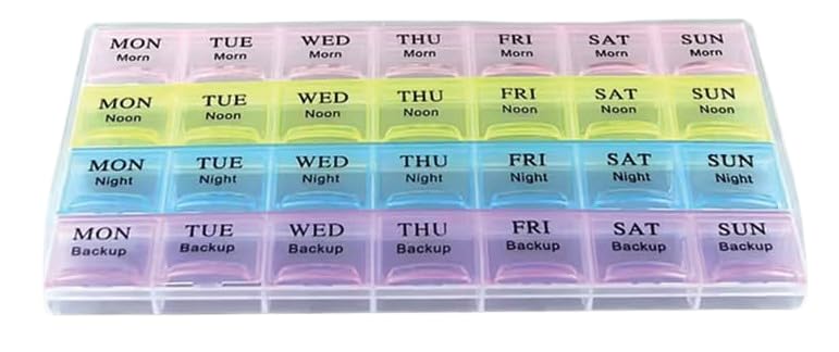 MAPPERZ 28 Days Medicine Organizer Box, Per Day 3 Time Reminder with 1 Time Backup Tablets Box Easy to Use Food Grade BPA Free, Travel and Home 28 Grid Pill Planner Box (Pack of 1)