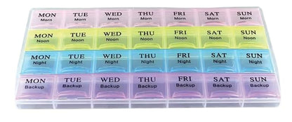 MAPPERZ 28 Days Medicine Organizer Box, Per Day 3 Time Reminder with 1 Time Backup Tablets Box Easy to Use Food Grade BPA Free, Travel and Home 28 Grid Pill Planner Box (Pack of 1)