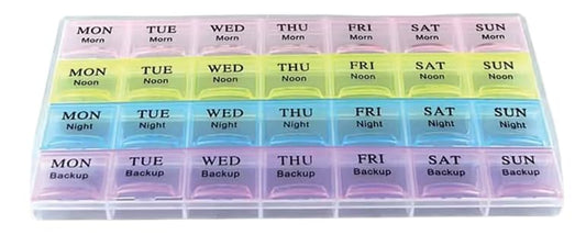 MAPPERZ 28 Days Medicine Organizer Box, Per Day 3 Time Reminder with 1 Time Backup Tablets Box Easy to Use Food Grade BPA Free, Travel and Home 28 Grid Pill Planner Box (Pack of 1)